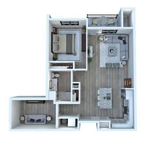 Floor plan for 1 bed, 1 bath, 995 sqft