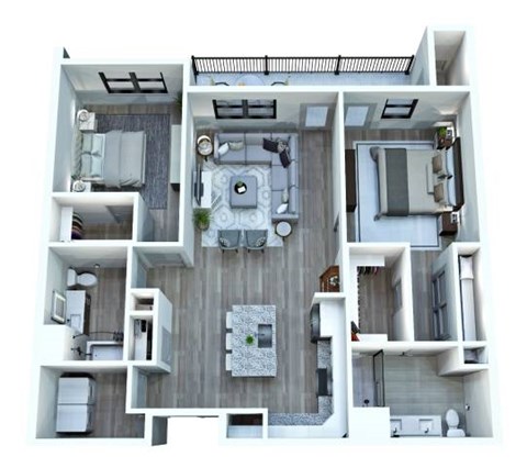 Floor plan for 2 beds, 2 baths, 1243 sqft