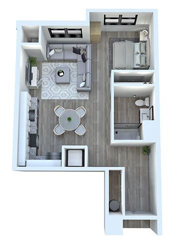 Floor plan for studio, 1 bath, 684 sqft
