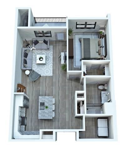 Floor plan for 1 bed, 1 bath, 899 sqft