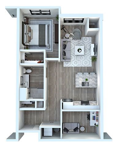 Floor plan for 1 bed, 1 bath, 995 sqft