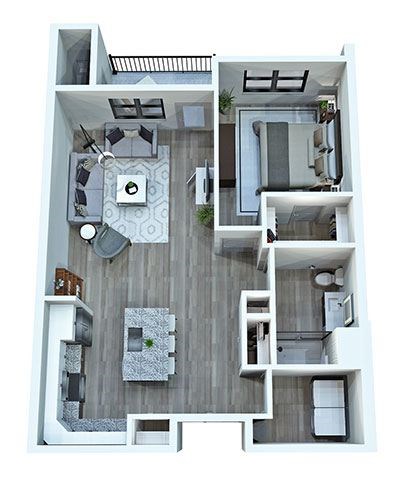 Floor plan for 1 bed, 1 bath, 899 sqft