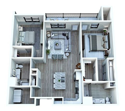 Floor plan for 2 beds, 2 baths, 1243 sqft