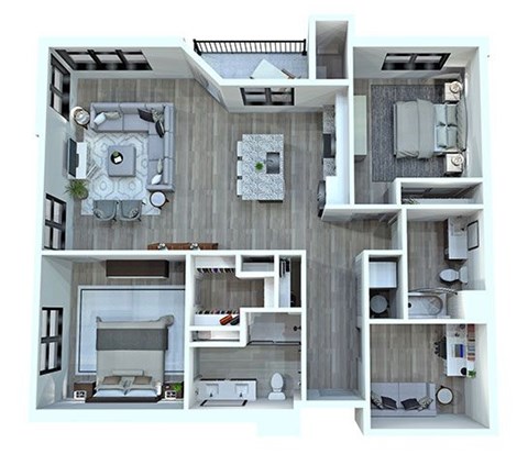 Floor plan for 2 beds, 2 baths, 1329 sqft