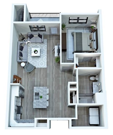 Floor plan for 1 bed, 1 bath, 888 sqft