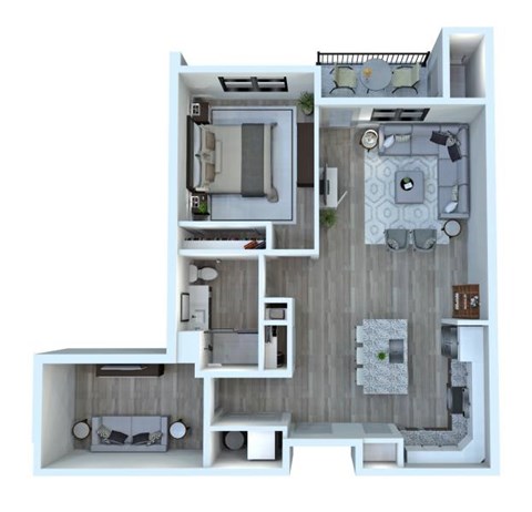 Floor plan for 1 bed, 1 bath, 995 sqft