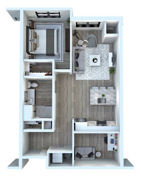 Floor plan for 1 bed, 1 bath, 835 sqft