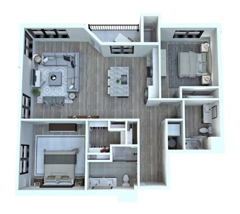 Floor plan for 2 beds, 2 baths, 1224 sqft
