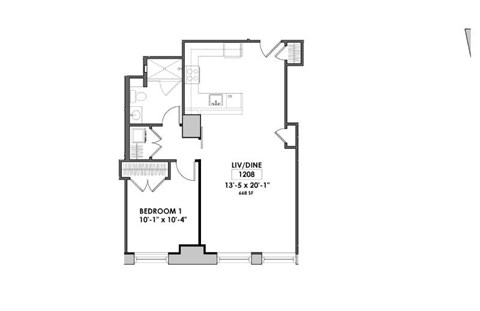 Floor plan for 1 bed, 1 bath, 471 sqft