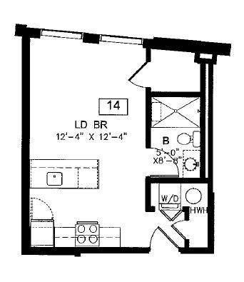Floor plan for studio, 1 bath, 508 sqft