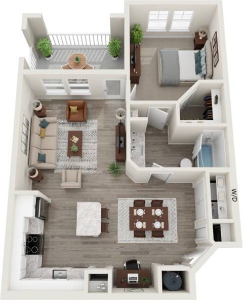 Floor plan for 1 bed, 1 bath, 776 sqft