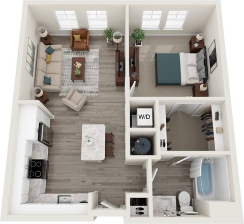 Floor plan for 1 bed, 1 bath, 620 sqft