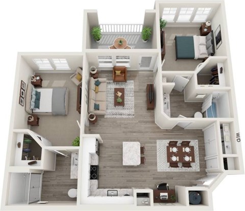 Floor plan for 2 beds, 2 baths, 1066 sqft