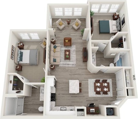 Floor plan for 2 beds, 2 baths, 1183 sqft
