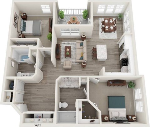 Floor plan for 2 beds, 2 baths, 1130 sqft