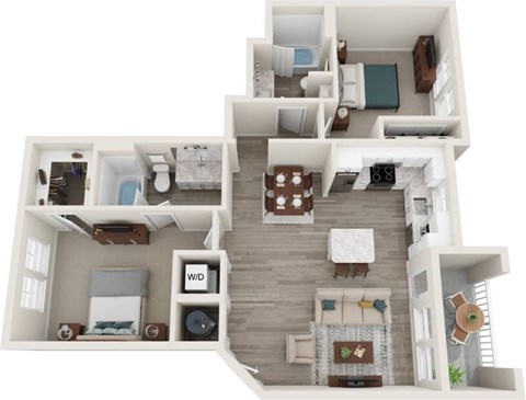 Floor plan for 2 beds, 2 baths, 992 sqft