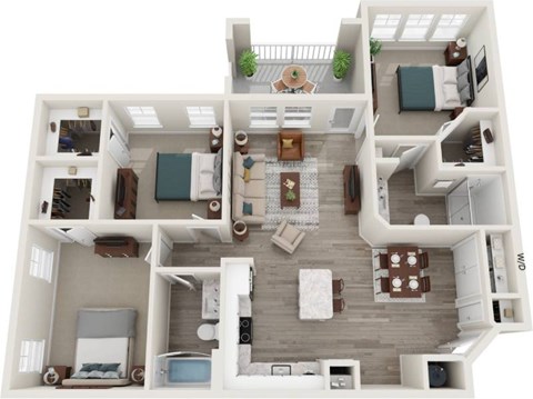 Floor plan for 3 beds, 2 baths, 1233 sqft