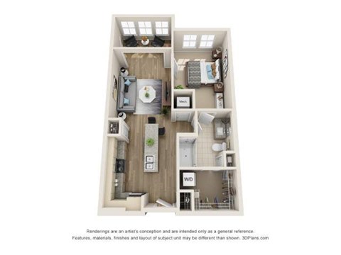 Floor plan for 1 bed, 1 bath, 778 sqft