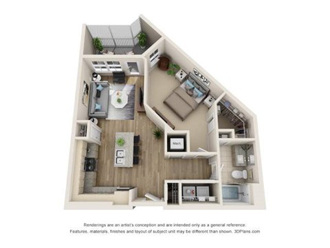Floor plan for 1 bed, 1 bath, 780 sqft