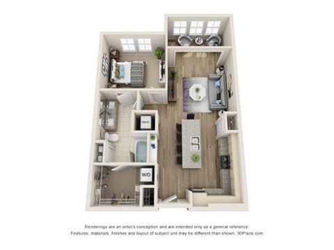 Floor plan for 1 bed, 1 bath, 865 sqft