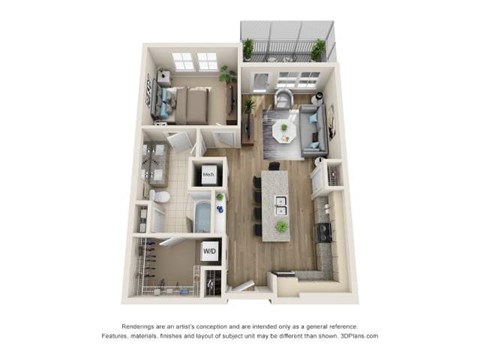 Floor plan for 1 bed, 1 bath, 775 sqft