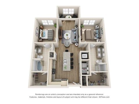 Floor plan for 2 beds, 2 baths, 1118 sqft