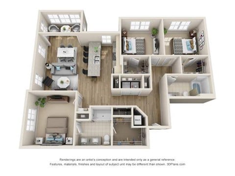 Floor plan for 3 beds, 2 baths, 1516 sqft