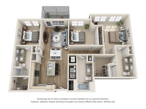 Floor plan for 3 beds, 3 baths, 1560 sqft
