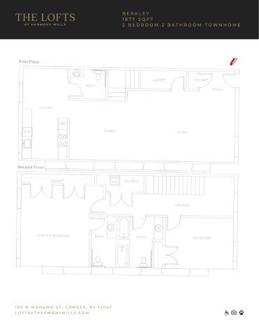 Floor plan for 2 beds, 2.5 baths, 1877 sqft