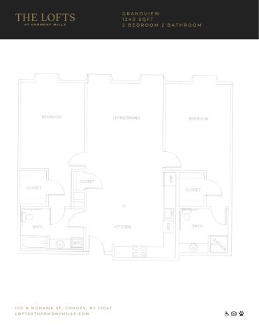 Floor plan for 2 beds, 2 baths, 1240 sqft