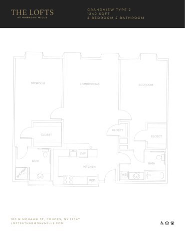 Floor plan for 2 beds, 2 baths, 1240 sqft