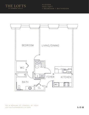 Floor plan for 1 bed, 1 bath, 927 sqft