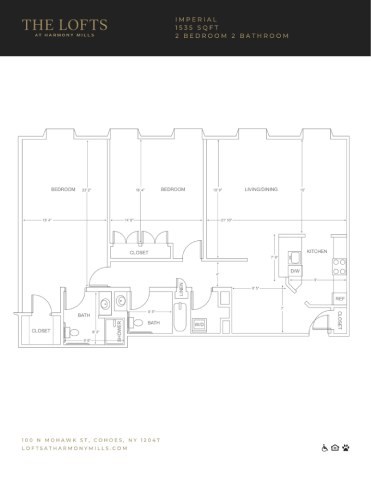 Floor plan for 2 beds, 2 baths, 1535 sqft