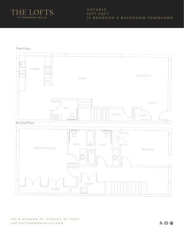 Floor plan for 2 beds, 2.5 baths, 1877 sqft