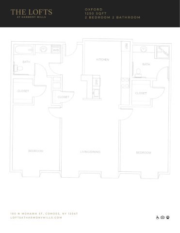 Floor plan for 2 beds, 2 baths, 1250 sqft