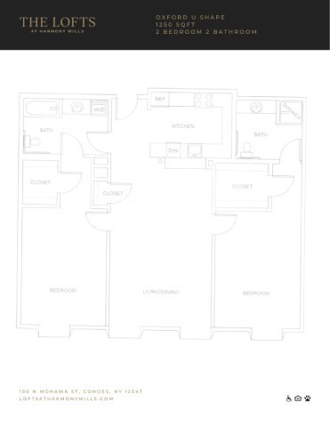 Floor plan for 2 beds, 2 baths, 1250 sqft