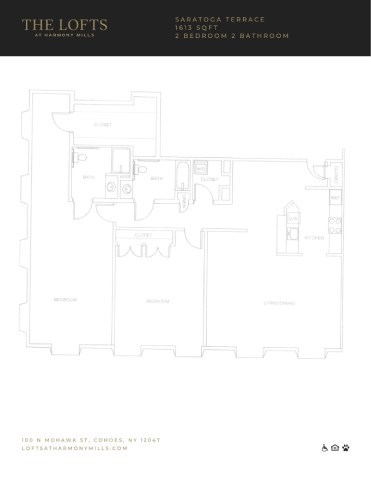 Floor plan for 2 beds, 2 baths, 1613 sqft