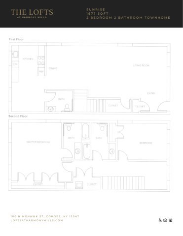 Floor plan for 2 beds, 2.5 baths, 1877 sqft