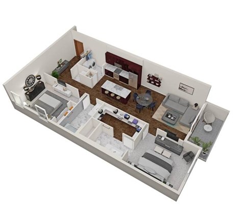 Floor plan for 2 beds, 2 baths, 1224 sqft