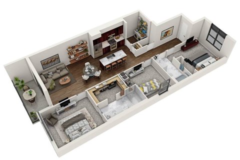 Floor plan for 3 beds, 2 baths, 1292 sqft