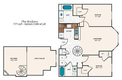 Floor plan for 2 beds, 2 baths, 1171 sqft