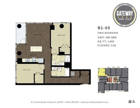 Floor plan for 2 beds, 2 baths, 1063 sqft