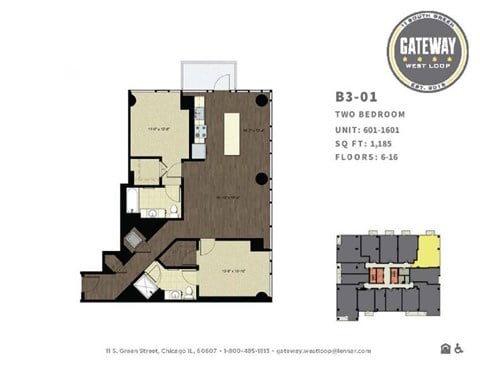 Floor plan for 2 beds, 2 baths, 1185 sqft