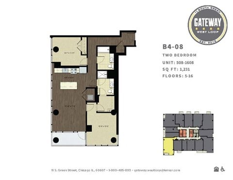 Floor plan for 2 beds, 2 baths, 1231 sqft