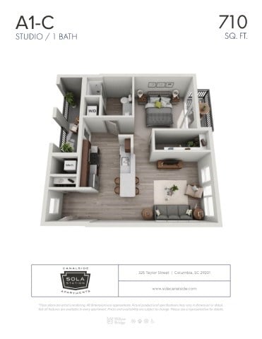 Floor plan for studio, 1 bath, 710 sqft