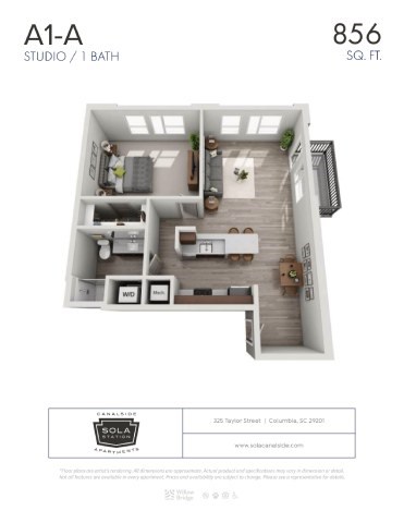 Floor plan for studio, 1 bath, 856 sqft