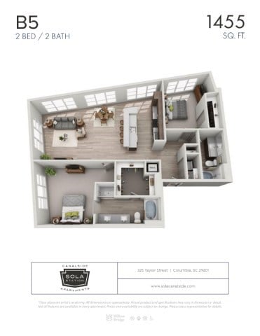 Floor plan for 2 beds, 2 baths, 1455 sqft