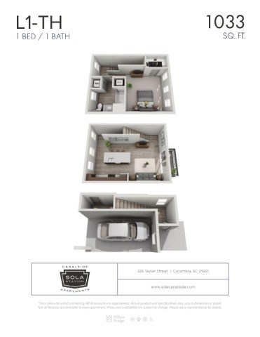 Floor plan for 1 bed, 1 bath, 1033 sqft