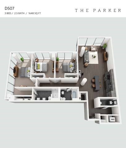Floor plan for 3 beds, 2.5 baths, 1648 sqft