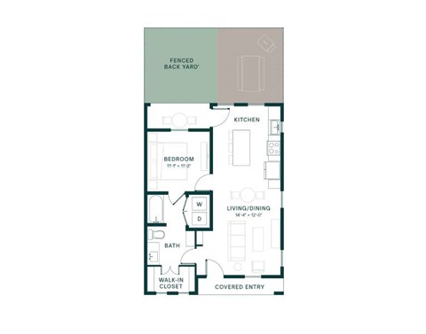 Floor plan for 1 bed, 1 bath, 706 sqft